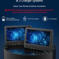 WONNIE 10.5" Two Car DVD Players Portable Dual Screen Headrest Video Player, Play a Same or Two Different Movies with 5-Hour Rechargeable Battery,2 AC Adapters,2 Mounting Brackets,Support USB/SD Card - Image 5