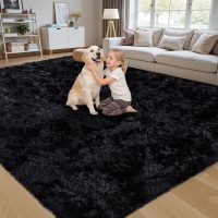 8x10 Area Rug for Living Room:Ultra Soft Fluffy Shag Black Rugs,Large Fuzzy Plush Indoor Non Slip Carpet Washable Rug for Bedroom Kids Nursery Office Dorm Modern Decor(Black) - Image 3