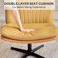 Redlife Leather Swivel Desk Chair Cross Legged Office Chair Wide Accent Chairs Height Adjustable Criss Cross Chairs, Wrapped Double Cushion, for Living Room Bedroom Reading Room (Brown) - Image 7