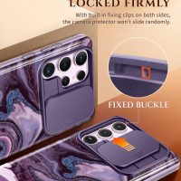 GVIEWIN for Samsung Galaxy S23 Ultra Case with Slide Camera Cover, [Built-in Screen Protector] [2 Front Frames] Military Grade Shockproof Marble Phone Case Fit S23 Ultra 6.8", Quicksand/Purple - Image 4