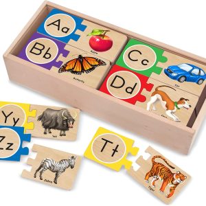 Melissa & Doug Self-Correcting Alphabet Wooden Puzzles with Storage Box (52 pcs) ABC Puzzles, Wooden Alphabet Puzzle for Kids Ages 4+