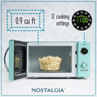 Nostalgia Retro Countertop Microwave Oven, 0.9 Cu. Ft. 800-Watts with LED Digital Display, Child Lock, Easy Clean Interior, Aqua - Image 2