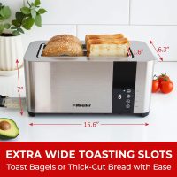 Mueller UltraToast Full Stainless Steel Toaster 4 Slice, Long Extra-Wide Slots for Bagels and Waffles, 6 Browning Levels, LED Display, Cancel/Defrost/Reheat Functions & Removable Tray, Kitchen Gadgets - Image 2