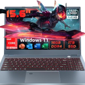 15.6''Gaming Laptop Intel Core i7-9750H (6C/12T) 16GB DDR4 RAM 1TB NVMe SSD Laptop,Intel UHD Graphics 630 Win11 Pro PC,1920 * 1080 FHD IPS Display,BT4.2,WiFi 5,Type_C,6000Mah Battery (16G+1TB)