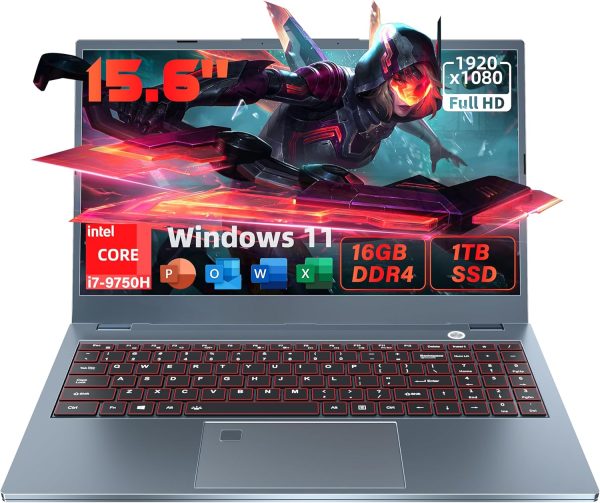 15.6''Gaming Laptop Intel Core i7-9750H (6C/12T) 16GB DDR4 RAM 1TB NVMe SSD Laptop,Intel UHD Graphics 630 Win11 Pro PC,1920 * 1080 FHD IPS Display,BT4.2,WiFi 5,Type_C,6000Mah Battery (16G+1TB)