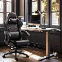 Dowinx Gaming Chair Big and Tall, Ergonomic Gamer Chair for Adults with Footrest, High Back Comfortable Computer Chair Massage Lumbar Support 350Lbs PU Leather for Office Game, Black - Image 2