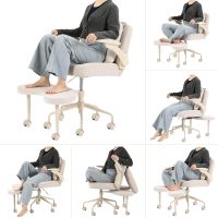 Meditation Cross Legged Armchair, ADHD Chair with Adjustable Armrests, Criss Cross Desk Chair with Flexible Back Cushion, Swivel Footrest, Arm Support and Wheels for Home Office, Cocoa - Image 7