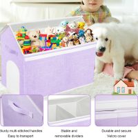 Large Toy Box Storage Organizer with Lid, House Shape Oxford Fabric Collapsible Sturdy Toy Chest Bins Baskets (Purple) - Image 3