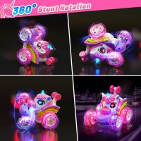 Carsky Unicorn Remote Control Car for Girls,Rechargeable 360°Stunt RC Cars Rotation 4WD Remote Cars with LED Lights,Fun Indoor Outdoor Toys for Kids,Chritmas Birthday Gift for 3 4 5 6 Year Old Girl - Image 2