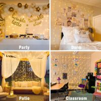 JMEXSUSS 300 LED Remote Control Curtain Lights, Plug in Fairy Curtain Lights Outdoor, Window Wall Hanging String Lights for Bedroom Backdrop Wedding Party Indoor Christmas Patio Dorm Decor, Warm White - Image 3