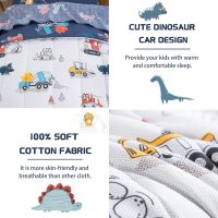 DJY 4 Pieces Cotton Toddler Bedding Set, Dinosaur Cars Reversible Toddler Bed Comforter Set for Kids Boys Girls, Includes Quilted Comforter, Flat Sheet, Fitted Sheet and Pillowcase - Image 4