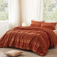 Luxudecor Terracotta Boho Tufted Comforter Set King Size 3 Pieces Boho Shabby Chic Comforter Farmhouse Embroidery Bedding Set Soft Comforter for All Seasons (Terracotta, 104''x90'') - Image 2