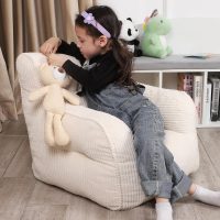 Kids Bean Bag Chair with a Plush Bear, Comfy Toddler Chair for Boys and Girls, Beige - Image 4
