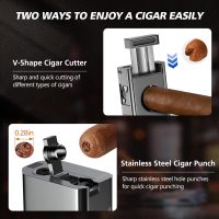 Cigar Torch Lighter, 4 Jet Flame Cigar Lighter with Cigar Cutter V Cut Cigar Accessories Cigar Holder Cigar Punch Cigar Draw Enhancer, Windproof Refillable Butane Lighter, Cigar Gifts for Men - Image 5