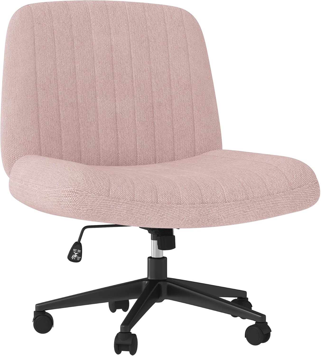 Shintenchi Criss Cross Chair,Cross Legged Office Seat with Wheels Armless Swivel Vanity Chair,Height Adjustable Wide Computer Task Seating for Home Office,Pink ﻿