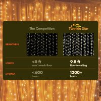 Twinkle Star 300 LED Window Curtain String Light Wedding Party Home Garden Bedroom Outdoor Indoor Wall Decorations, Warm White - Image 7