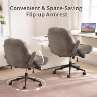 Criss Cross Chair with Adjustable Armrest & Lockable Wheels - Cross Legged Office Chairs with Wide Seat, Tufted Backrest, Pillow for Home Vanity Study, Gray - Image 3