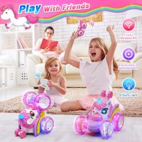 Carsky Unicorn Remote Control Car for Girls,Rechargeable 360°Stunt RC Cars Rotation 4WD Remote Cars with LED Lights,Fun Indoor Outdoor Toys for Kids,Chritmas Birthday Gift for 3 4 5 6 Year Old Girl - Image 3
