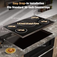 36 Inch Electric Cooktop, 5 Burner Stove Top with Slide Control, 9200W Electric Stove with Child Lock, Timer & Pause Function 36" Glass Cooktop, 220V Hard Wire(No Plug) - Image 9