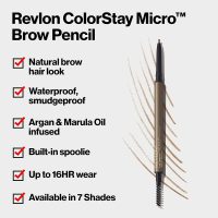 Revlon ColorStay Micro Eyebrow Pencil with Built In Spoolie Brush, Infused with Argan and Marula Oil, Waterproof, Smudgeproof, 454 Medium Brown, 0.003 oz - Image 3