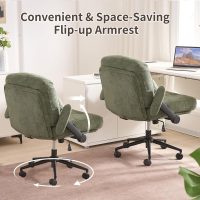 Criss Cross Chair with Adjustable Armrest，Cross Legged Office Chairs with Wheels and Wide Seat Morden Swivel Vanity Chair for Home Office, Green - Image 3