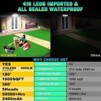 Solar Lights Outdoor Waterproof Motion Sensor - 416 LEDs 3000 Lumens Super Bright 3 Brightness 3 Modes 2400mAh 360° Illumination 32ft Solar Flood Security Light for Outside (With ‎Remote Control, 2) - Image 5