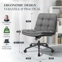 Criss Cross Desk Chair for Cross Legged Sitting, Easy to Assemble Criss Cross Chair with Wheels - Premium Detachable Wheel and Swivel Design,Cozy Grey Ergonomic Office Chair with Wide Comfy Seating - Image 2