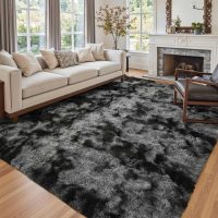 5x7 Ft Large Shag Rugs for Bedroom Living Room Decor for Men Boys, Tie Dyed Ultra Soft Fluffy Furry Area Rug for Indoor Floor, Aesthetic Carpet for Home Decor (Dark Grey) - Image 2