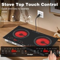 2 Burner Electric Cooktop - 24 Inch Built-in & Countertop Electric Stove Top, 110V-120V Double Burner Ceramic Cooktop Portable with Safety Lock, Timer, Sensor Touch Control, 110V Plug in - Image 4