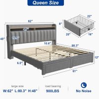 EnHomee Queen Bed Frame with 2-Tier Storage Headboard, Upholstered Platform Queen Size Bed Frame with 2 Storage Drawers, Sturdy Wooden Slats Support, Noise-Free, No Box Spring Needed, Grey - Image 2