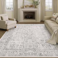 Gray Area Rug 5x7 Machine Washable Vintage Living Room Distressed Non Slip Carpet Traditional Indoor Bedroom Grey Retro Floral Accent Throw Large Rug for Office Kitchen Bathroom Dining Room - Image 6