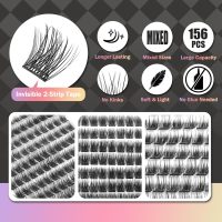 Self Adhesive Eyelashes, 156 Pcs Self Adhesive Eyelash Clusters, No Glue Needed, Invisible 2-Strip Tape - Longer Lasting, No Sticky Residue Pre Glued Eyelashes (Volume-Mixed) - Image 4