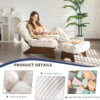 MAXYOYO Accent Chair with Ottoman Adjustable Backrest, Tufted Living Room Chair Upholstered Lounge Chair with Footrest Set, Modern Chair Cozy Reclining Chair for Reading Room, Beige - Image 5