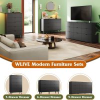 WLIVE Black Dresser for Bedroom, 47.24'' Wide 6 Drawer Wood Dresser Storage Organizer with Sturdy Metal Handle, TV Stand for 55 inch TV, Chest of Drawers for Living Room, Hallway, Closet - Image 9