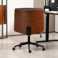 Office Chair, Criss Cross Legged Office Desk Chairs with Wheels, PU Leather Adjustable Swivel Walnut Task Chair with Wide Seat, Ergonomic Mid Back Computer Chair for Meeting Room, Home - Image 9