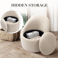 COLAMY Swivel Accent Chair, 360° Swivel Chair with Hidden Storage, Modern Small Barrel Swivel Armchair for Living Room/Bedroom, Beige - Image 4