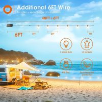 addlon 54FT(48+6) Solar String Lights Outdoor Waterproof with USB Charging & Remote Control - Dimmable Solar Power Patio Lights with LED Bulbs for Porch, Garden, Yard, Market, Bistro - Last for 20+Hrs - Image 7