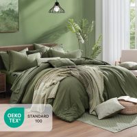 Monbix Full Size Comforter Set, Olive Green Bedding Comforter for Full Size Bed Set Reversible, Bedding Sets Full 7 Pieces, Cationic Dyeing Bed in a Bag with Comforter, Sheets, Pillowcases & Shams - Image 5