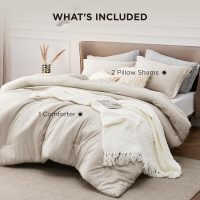 Bedsure Queen Comforter Set - Beige Comforter Queen Size, Soft Bedding for All Seasons, Cationic Dyed Bedding Set, 3 Pieces, 1 Comforter (90"x90") and 2 Pillow Shams (20"x26"+2") - Image 8