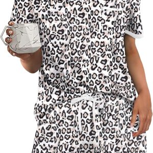 Ekouaer Pajama Set for Women 2 Piece Lounge Set Short Sleeve Tops and Shorts Soft Sleepwear, Chest Pocket