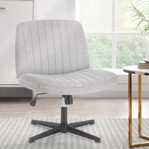 Sweetcrispy Criss Cross Chair Legged, Armless Office Swivel Desk Chair No Wheels, Vanity Height Adjustable Wide Seat Comfy Cute Computer Task Seating for Home Bedroom