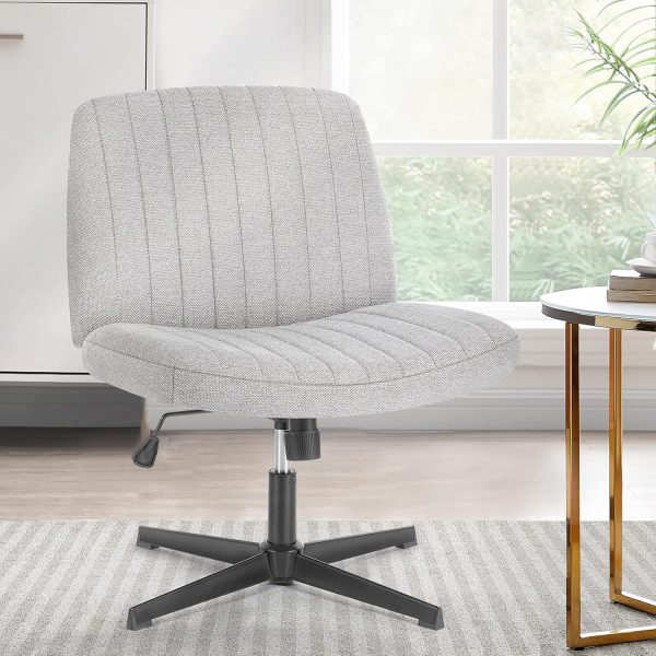 Sweetcrispy Criss Cross Chair Legged, Armless Office Swivel Desk Chair No Wheels, Vanity Height Adjustable Wide Seat Comfy Cute Computer Task Seating for Home Bedroom
