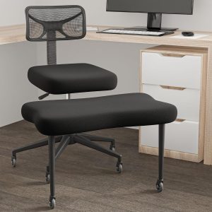 Ergonomic Cross Legged Office Chair with Rubber Wheels - Breathable Mesh Fabric - 360° Swivel ADHD Chair, Wider & Thicker Cushions for Meditation Chair, Criss Cross, and Kneeling