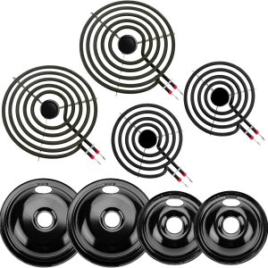 5304430149 5304430150 Black Porcelain Drip Pan Set & MP22YA Electric Range Burner Element Unit Set by Cenipar-Compatible with Frigi-daire Ken-more Cros-ley Tap-pan Range Oven/Stove
