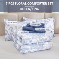 DJY Blue Comforter Set Queen, 7 Pieces Bed in a Bag Queen Size Botanical Comforters with Sheets Elegant Plants Print Soft Microfiber Reversible Complete Bedding Sets for All Season - Image 7