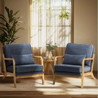 COLAMY Mid Century Modern Accent Chair with Lumbar Pillow, Relaxing Armchair with Solid Wood Frame & Soft Cushion, Reading Leisure Chair for Living Room,Bedroom,Waiting Room（Blue） - Image 7