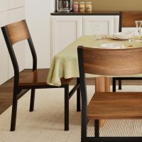 Feonase Dining Chairs Set of 6, Modern Kitchen Chairs with Ergonomic Backrest, MDF Board and Metal Legs, Dinner Chairs for Dining Room, Kitchen and Living Room, Walnut - Image 3
