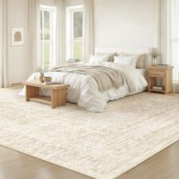 Living Room Rugs 8x10: Washable Moroccan Geometric Boho Rug Farmhouse Non Slip Stain Resistant Large Rug Low Pile Soft Carpet for Bedroom Dining Room Children Room (Beige,8'x10') - Image 2