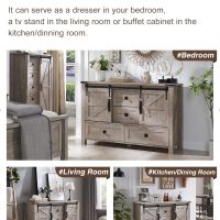 T4TREAM 48'' Farmhouse Dresser for Bedroom w/4 Drawers & Sliding Barn Doors, Tall Chest of Drawers, Rustic Dresser TV Stand w/Shelf, Organizer for Bedroom, Living Room, Foyer,Light Rustic Oak - Image 6