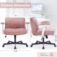 Cross Legged Office Chair with Wheels and Adjustable Flip-Arms, Criss Cross Desk Chair with Thick Cushion, Wide Seat Chair for Home Office, Apartment, Bedroom, Pink - Image 2